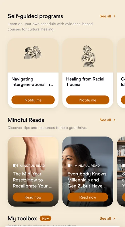 Tala Thrive app, self-guided programs and mindful reads